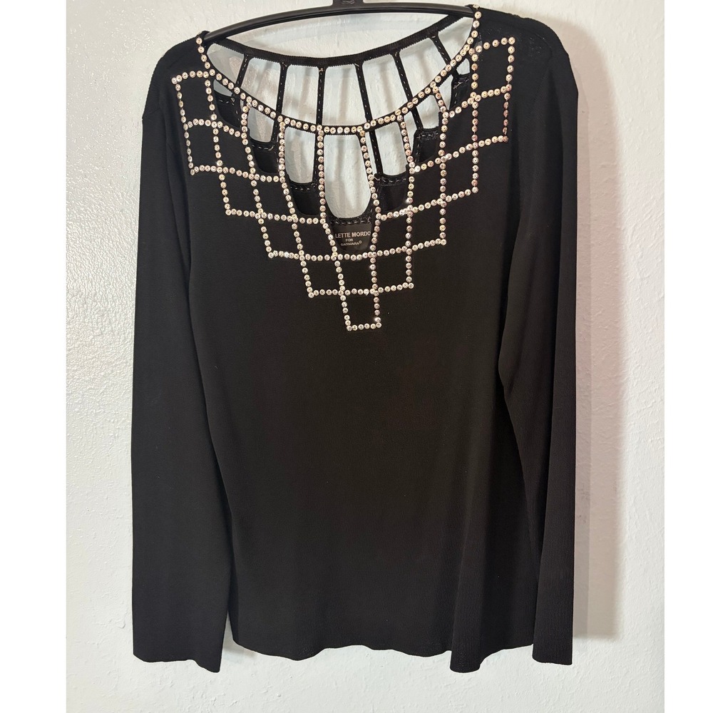 Colette Mordo for Sadimara Black Sequin Cage Neck Long Sleeve Sweater L Mob Wife